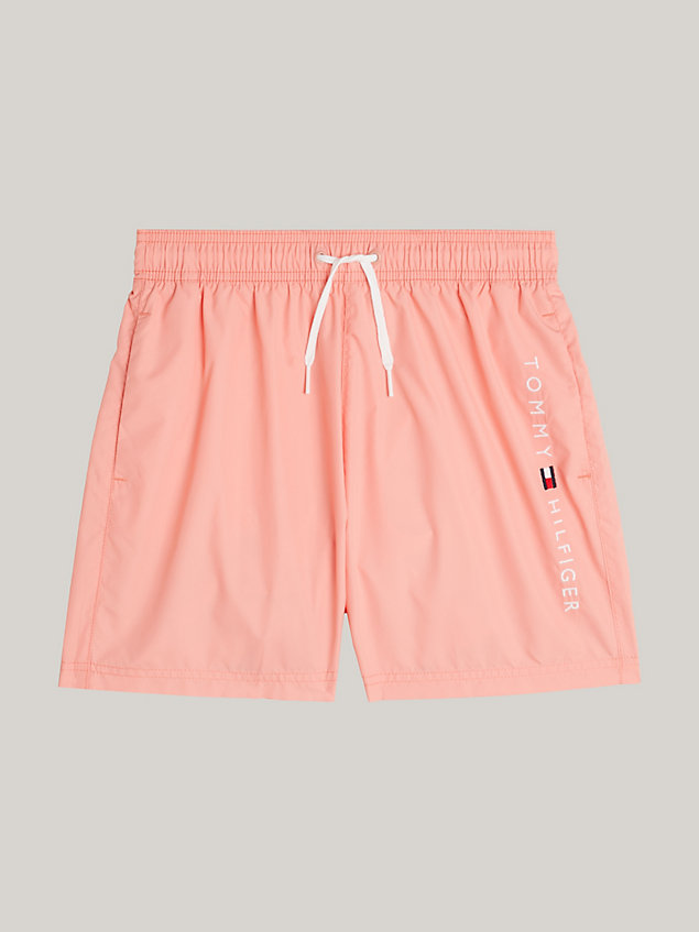 pink original logo mid length swim shorts for boys tommy hilfiger