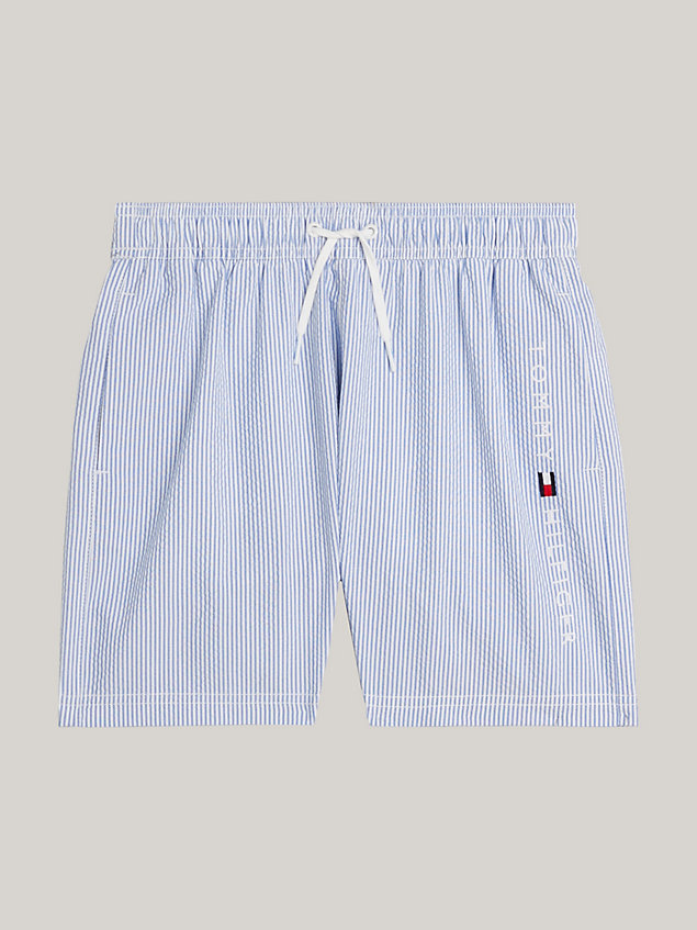blue original ithaca stripe mid length swim shorts for boys tommy hilfiger