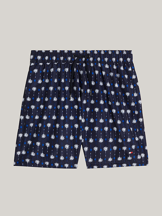 blue essential medium lange zwemshort met print voor jongens - tommy hilfiger