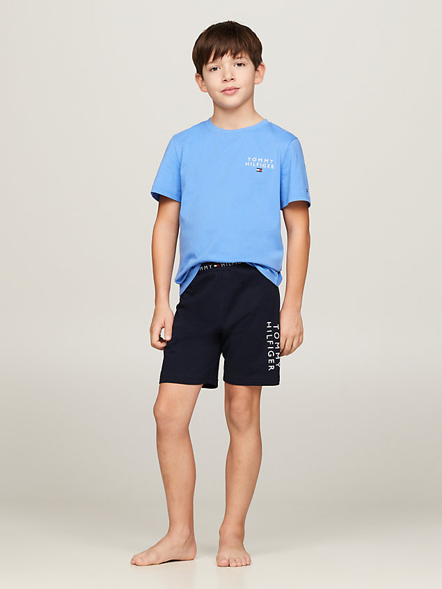 blue th original logo short sleeve pyjama set for boys tommy hilfiger