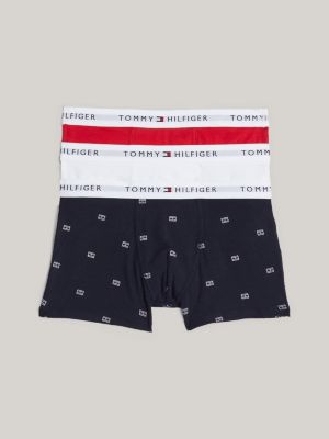 blue 3-pack signature print logo waistband trunks for boys tommy hilfiger