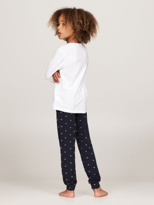 blauw signature pyjamaset met logoprint voor jongens - tommy hilfiger