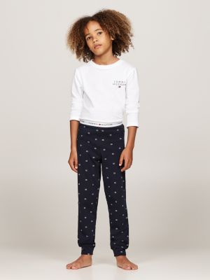 blauw signature pyjamaset met logoprint voor jongens - tommy hilfiger