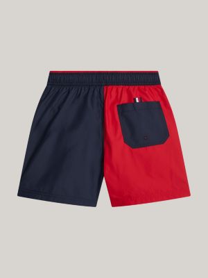 blue original colour-blocked drawstring swim shorts for boys tommy hilfiger