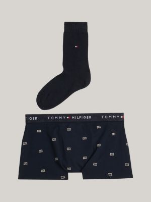 blue signature print trunks and socks gift box for boys tommy hilfiger