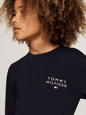 completo pigiama signature con logo e stampa grigio da bambini tommy hilfiger