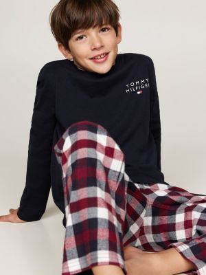 completo pigiama signature in flanella grigio da bambini tommy hilfiger