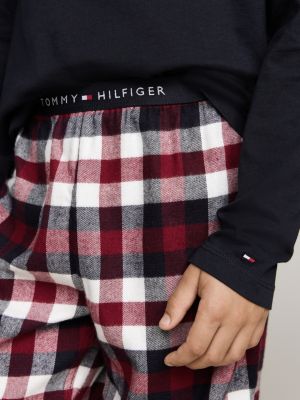 completo pigiama signature in flanella grigio da bambini tommy hilfiger