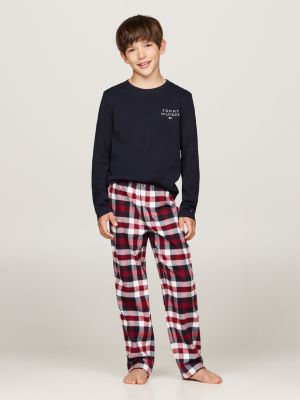 completo pigiama signature in flanella grey da bambini tommy hilfiger