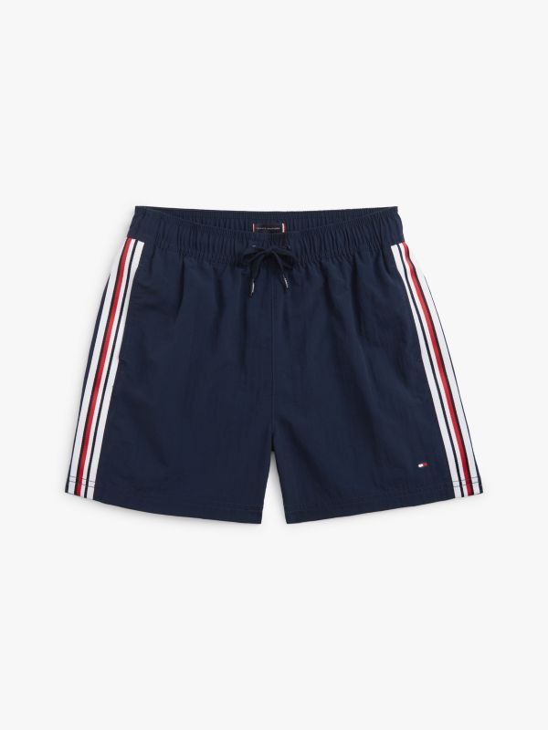 Global Stripe Mid Length Swim Shorts — Blue