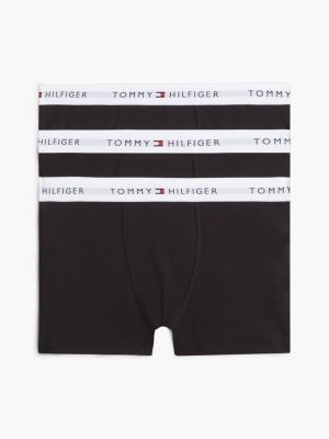  black 3-pack signature logo waistband trunks for boys tommy hilfiger