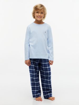 pyjama signature à carreaux à manches longues brown pour garçons tommy hilfiger