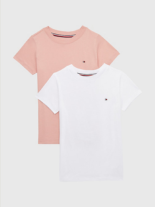 pink 2-pack crew neck t-shirts for girls tommy hilfiger