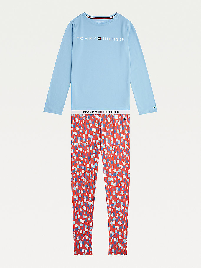 blue star print organic cotton pyjama set for girls tommy hilfiger