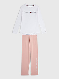 wit jersey pyjamaset met lange mouwen en logo voor girls - tommy hilfiger