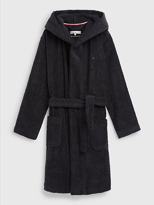 blue organic cotton towelling robe for girls tommy hilfiger