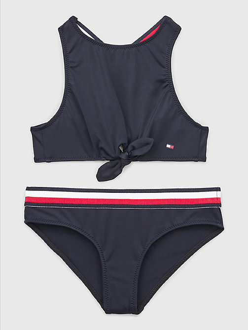 blue signature tape crop top bikini set for girls tommy hilfiger