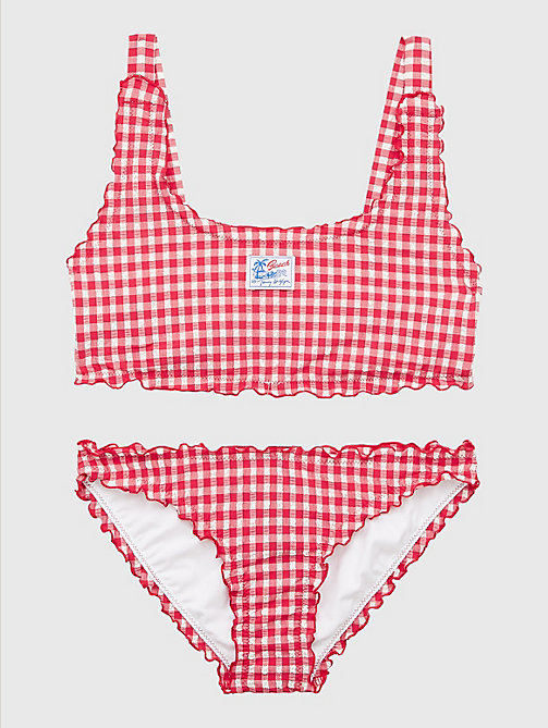 red gingham check bralette bikini set for girls tommy hilfiger