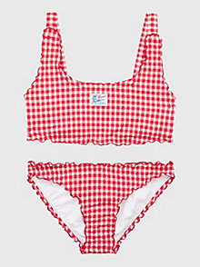 rood bralette-bikiniset met ginghamruit voor meisjes - tommy hilfiger