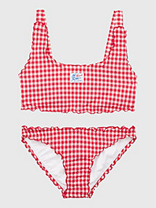 rot bralette-bikini-set mit vichy-karo für girls - tommy hilfiger
