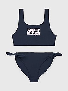 blau gepunktetes bralette-bikini-set für girls - tommy hilfiger