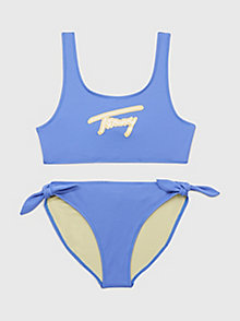blue polka dot print bralette bikini set for girls tommy hilfiger