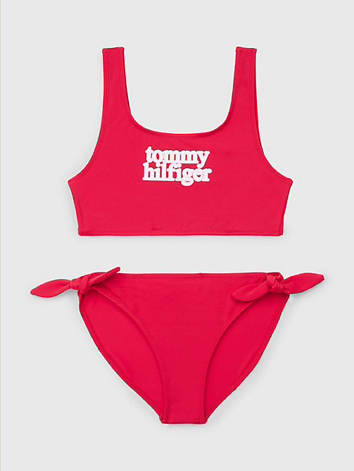 rood bralette-bikiniset met polkadotprint voor girls - tommy hilfiger