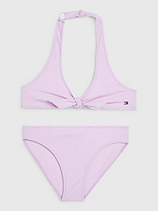 violett triangel-bikini-set mit neckholder für girls - tommy hilfiger