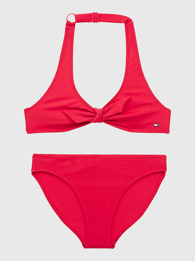 rood triangel-bikiniset met halternek voor girls - tommy hilfiger