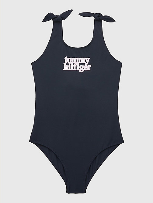 blue logo tie strap one-piece swimsuit for girls tommy hilfiger