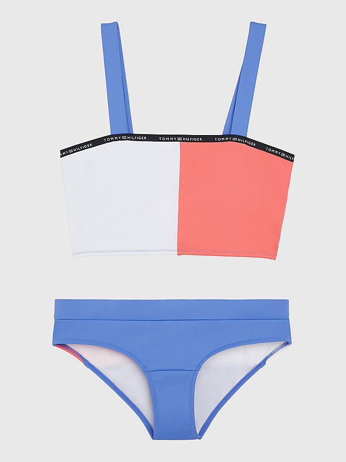 blue colour-blocked bikini bralette set for girls tommy hilfiger