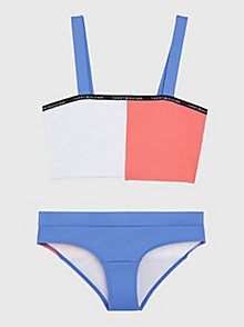 blauw colour-blocked bikini-set met bralette voor meisjes - tommy hilfiger