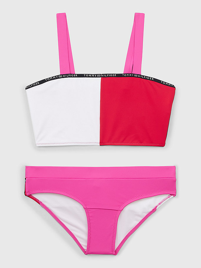 roze colour-blocked bikini-set met bralette voor girls - tommy hilfiger