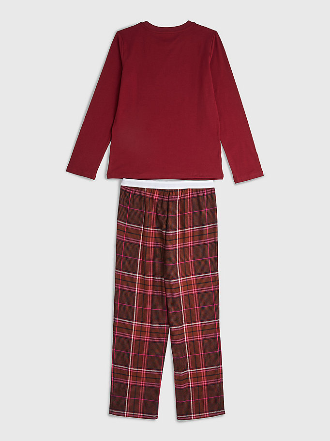 rood flanellen pyjamaset met lange mouwen voor girls - tommy hilfiger