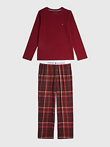 red long sleeve flannel pyjama set for girls tommy hilfiger
