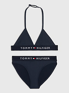blue original logo triangle bikini set for girls tommy hilfiger