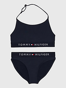 blue original halter neck logo bikini set for girls tommy hilfiger
