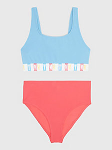 blue archive spell-out print bikini set for girls tommy hilfiger