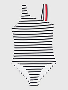 blue signature tape breton stripe one-piece swimsuit for girls tommy hilfiger