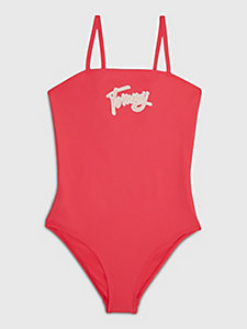 maillot de bain 1 pièce bandeau à logo rose pour girls tommy hilfiger