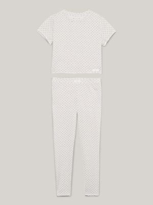 beige th established kurzarm-pyjamaset mit leggings für mädchen - tommy hilfiger