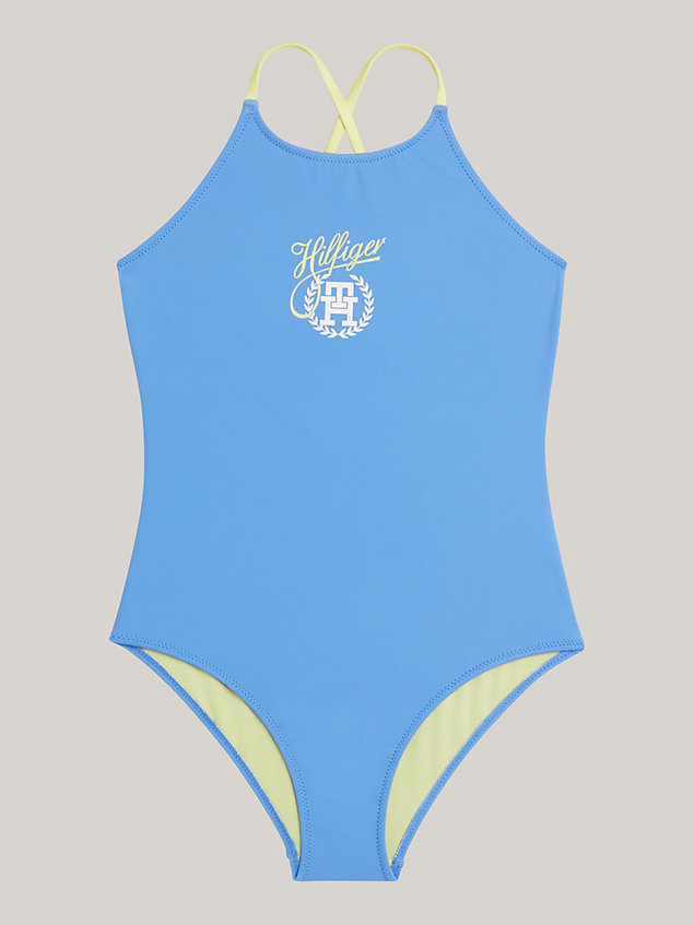 blue th original badeanzug mit logo für mädchen - tommy hilfiger