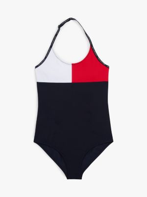 multi hilfiger flag neckholder-badeanzug für mädchen - tommy hilfiger