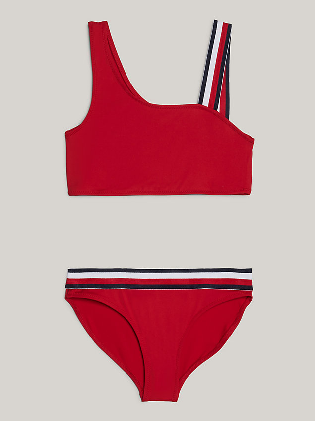 bikini de bralette global stripe red de niñas tommy hilfiger