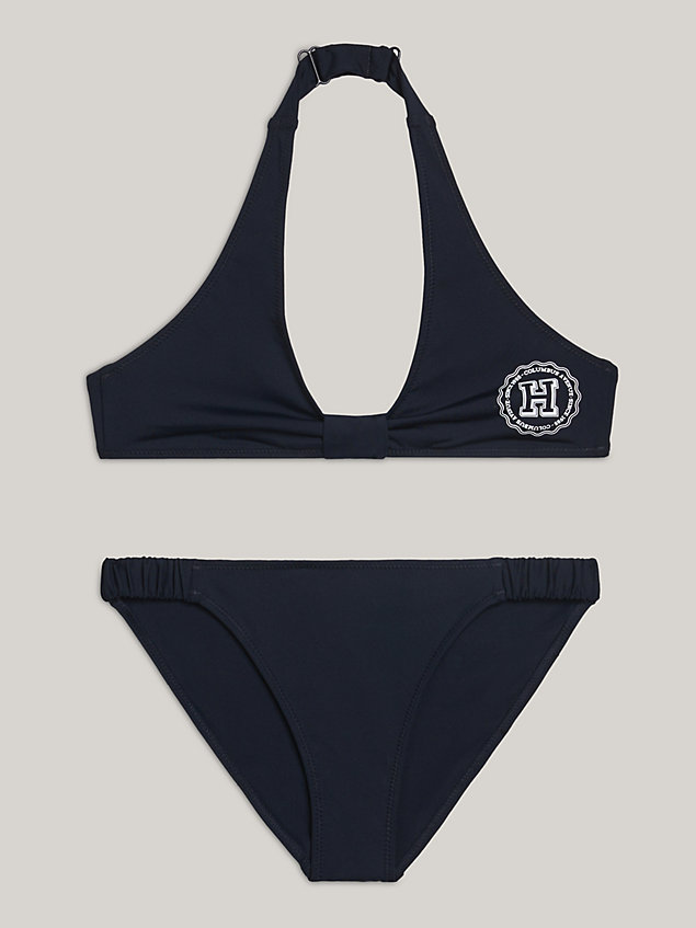 blue hilfiger monotype logo halterneck bikini set for girls tommy hilfiger