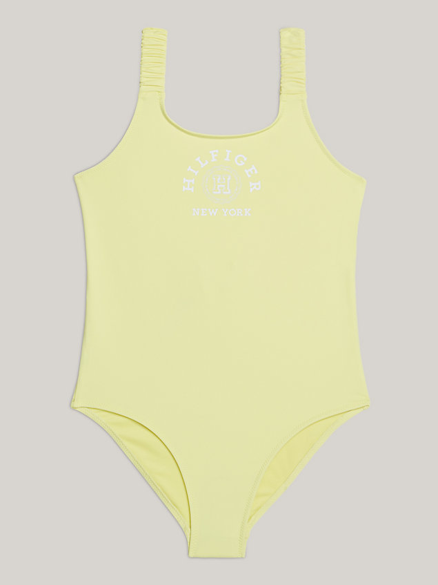 yellow hilfiger monotype logo one-piece swimsuit for girls tommy hilfiger