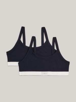 Pack of 2 Girls' Stretch Cotton Bras in Black White Basic Cotton