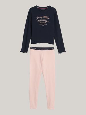 ensemble de pyjama à manches longues bleu pour filles tommy hilfiger