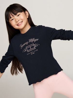 completo pigiama con t-shirt a maniche lunghe blue da bambine tommy hilfiger