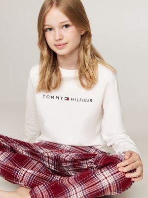 grau pyjama mit print-logo am taillenbund für mädchen - tommy hilfiger